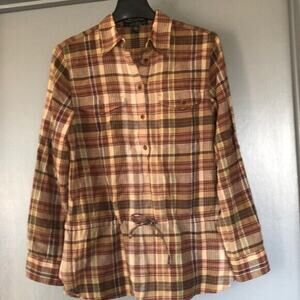 LAUREN RALPH LAUREN Womens Linen/Cotton button Long Sleeve Drawstring Shirt M